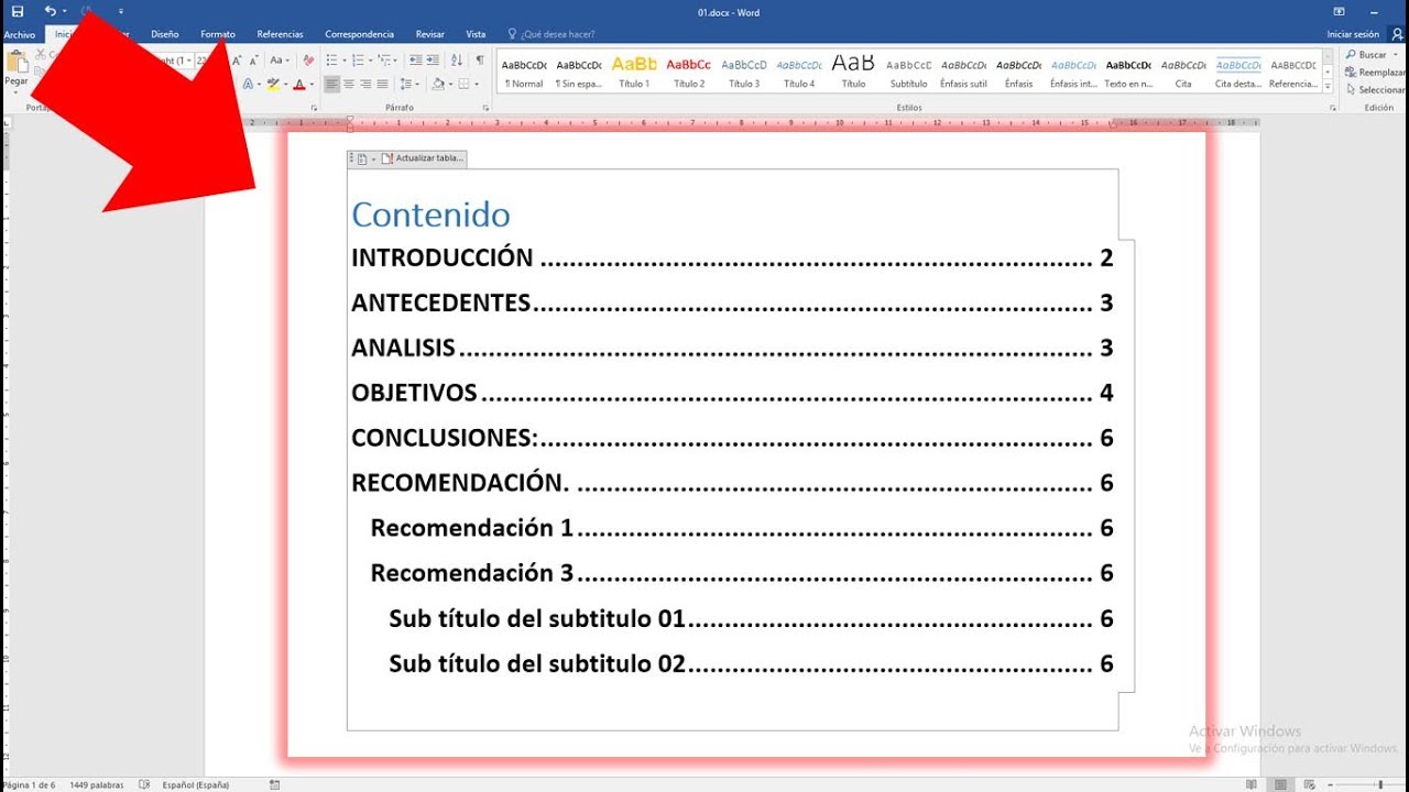 Como hacer una tabla de contenido en word