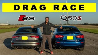 Audi S3 vs Infiniti Q50 Red Sport, you asked for this! Drag and Roll Race.