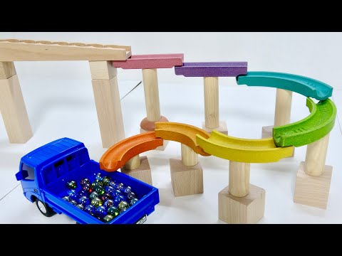 Marble Run Race ASMR☆ Wooden Colorful Course & Little carpenter Slope ,  Dump Truck #50