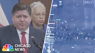 Gov. Pritzker reacts to PROTESTS in Chicago Loop and O'Hare airport that resulted in 50+ arrests