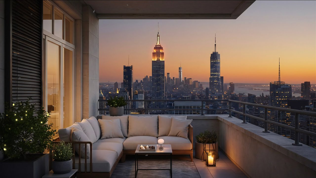 New York City Summer Sunset Balcony to Sleep, Focus, Relax 😴😌🎧 (Cricket ...