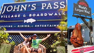 Exploring John’s Pass Village & Boardwalk at Madeira Beach, FL! + World’s Largest Chicken Wing! ☀️🐔