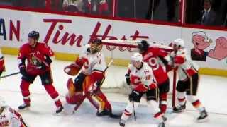 Jonas Hiller in action during the Flames @ Senators hockey game