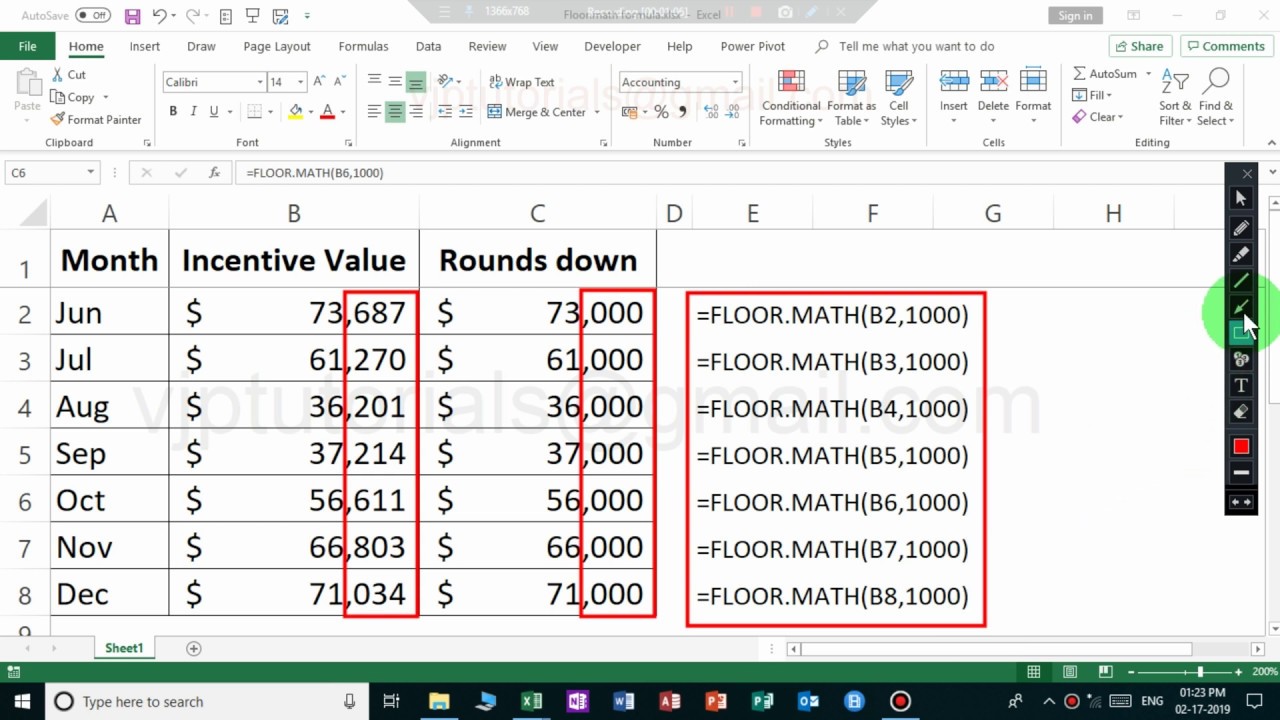 Floor Math Function Example In Excel You