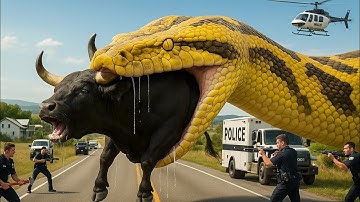 Cowboy vs Giant Python: Saving the Black Bull 🐍🐃#snake #bull 