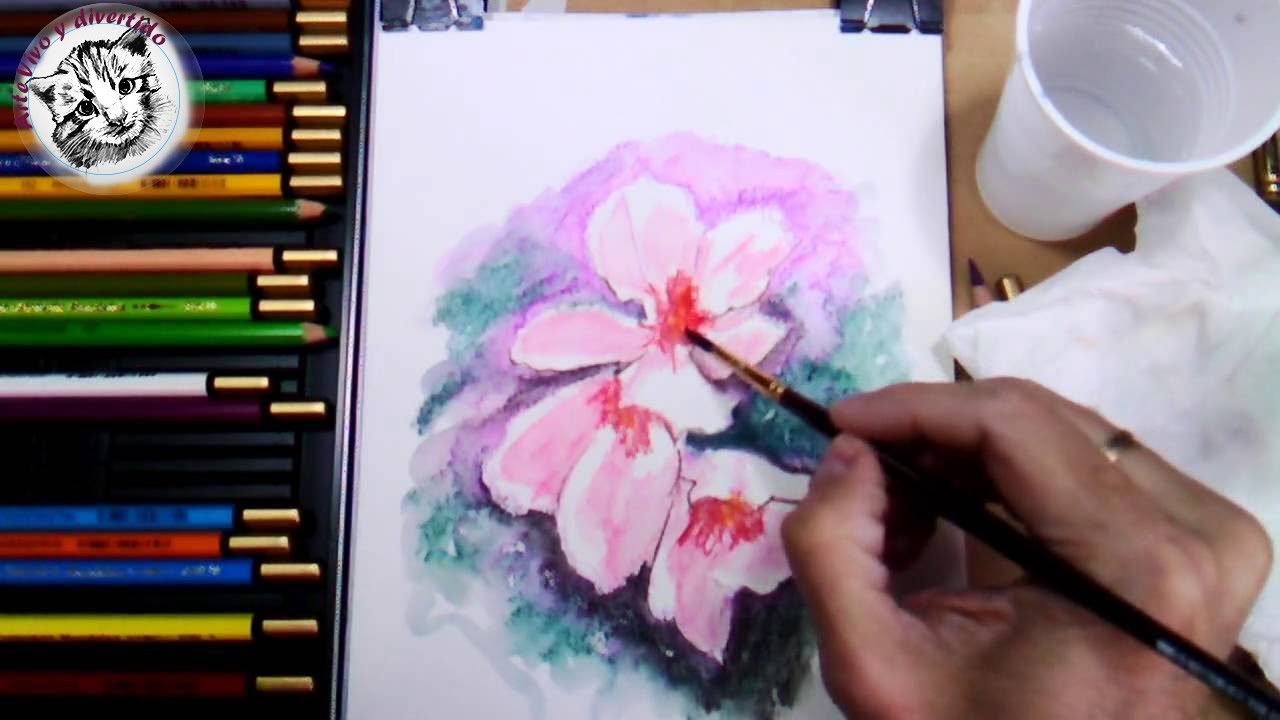 Como Pintar Flores con Lapices Acuarelables, Paso a Paso y muy Facil 