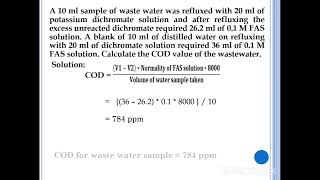 Bod And Cod Numericals Numericals Based On Biological Oxygen Demand And Chemical Oxygen Demand