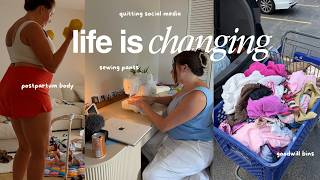 DAY IN THE LIFE 🧺🧵 leaving YouTube, thrifting, sew with me, postpartum body image