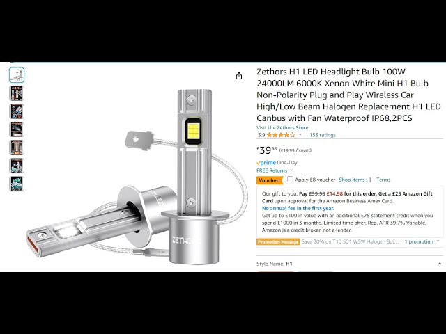 Zethors H1 LED Headlight Bulb 24000LM 100W 6000K Xenon White Mini H1 Bulb  Non-Polarity Plug and Play Wireless Car High/Low Beam Halogen Replacement  H1