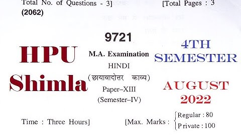 M.A.Hindi Chayabadoter Kavya || 4th Sem || August 2022 || Examination Paper || HPU Shimla ||
