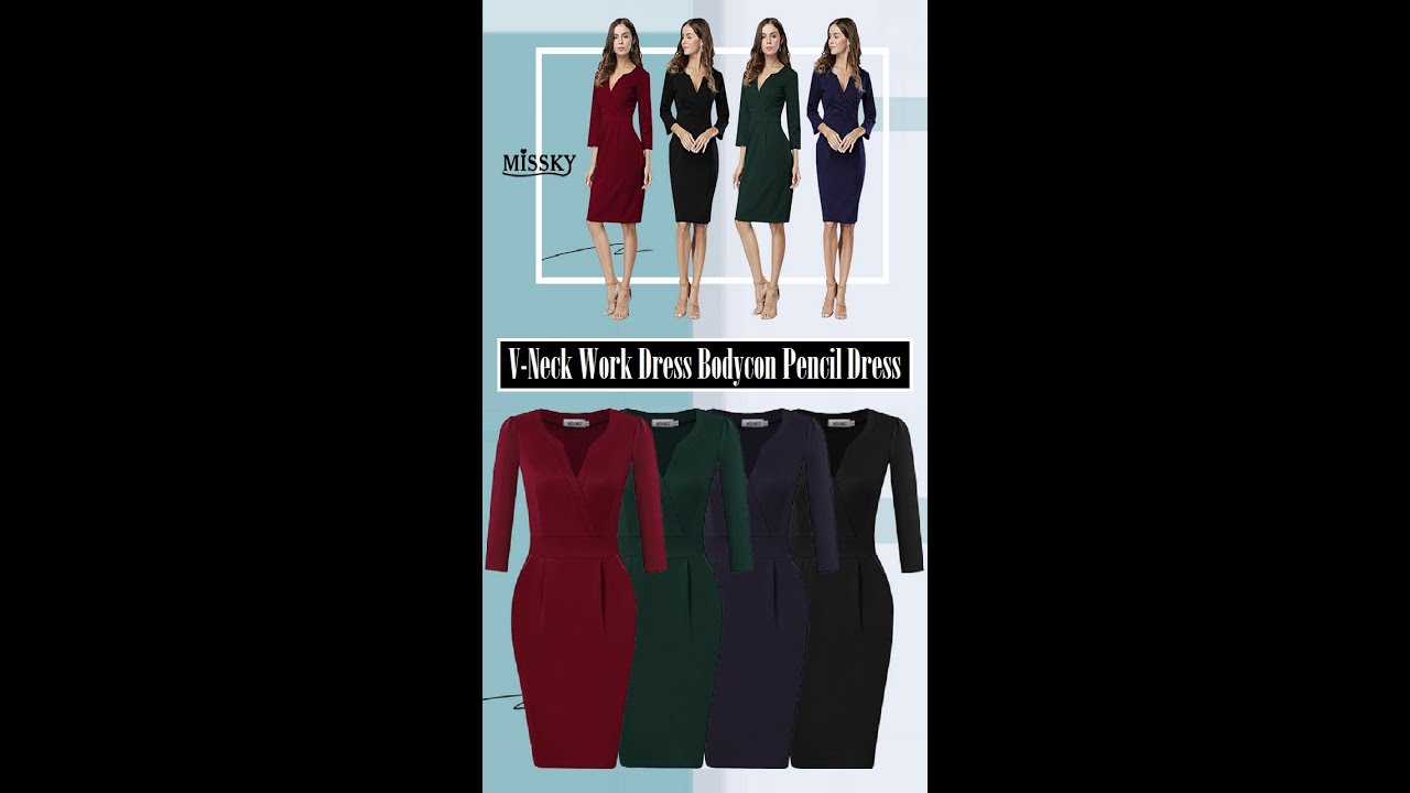 Women V Neck Work Business Bodycon Pencil Dress By MISSKY | Best Work Dresses UK
