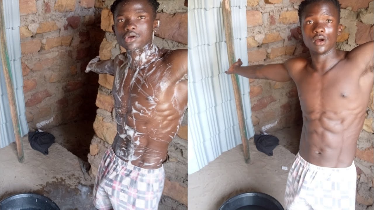 African village lifestyle: first bathing experience in our unfinished bungalow 😍