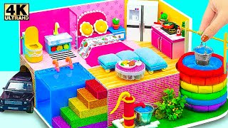 How To Make Pink Mini House has Rainbow Well, Water Pump, Pool and Car Garage | DIY Miniature House