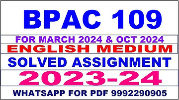bpac 109 solved assignment 2023-24 | bpac 109 solved assignment in english 2024 | bpac 109 2024