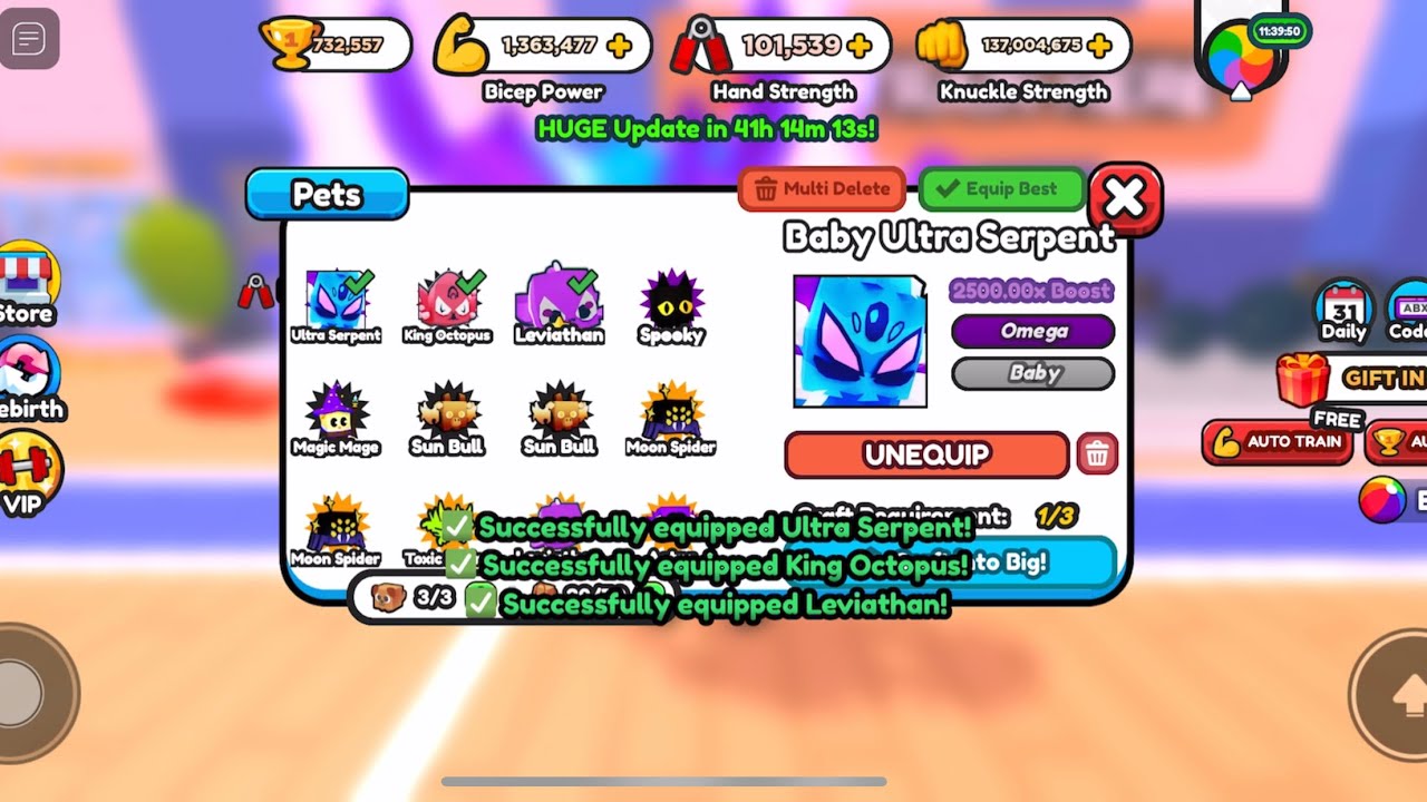 I hatched an ultra serpent (0.01%) on Arm Wrestling Simulator ( Roblox )