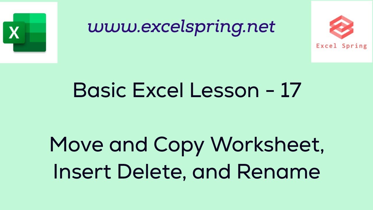 Basic Excel Lesson - 17 (Move and Copy Worksheet, Insert Delete, and ...