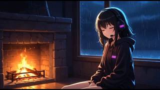 🎧 Rainy Night Lo-Fi Vibes 🌧️🔥 | Cozy Anime Girl by the Fireplace screenshot 4
