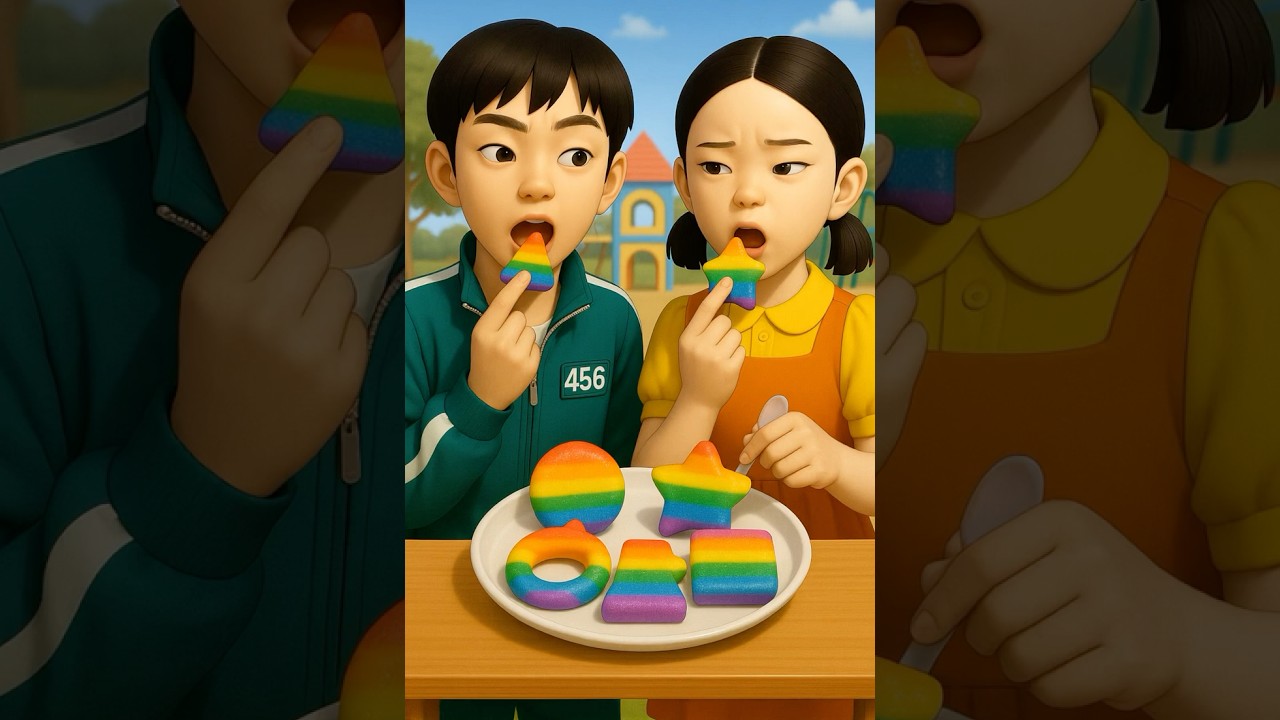 Squid Game Rainbow Rice Cake Crunch ASMR 🌈💥 | Weirdly Satisfying 