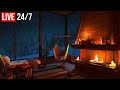 🔴 Relaxing Blizzard for Sleep, Relax, Study | Snowstorm Sounds with Fireplace Crackling - Live 24/7