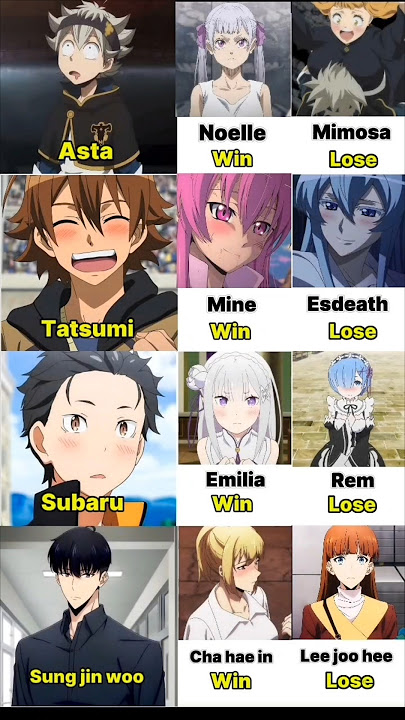Which couple do you like best? #blackclover #akamegakill #rezero #sololeveling