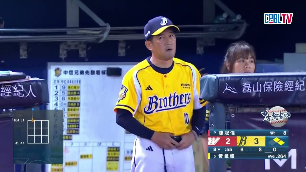 09/06 味全 VS 中信 八局下，陳冠偉登板投球，被靠著安打及保送攻占滿壘，中信大中滿壘計無法攻下分數 縮圖