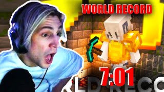 xQc Reacts To New Minecraft Speedrun World Record 7:01 (With Music)