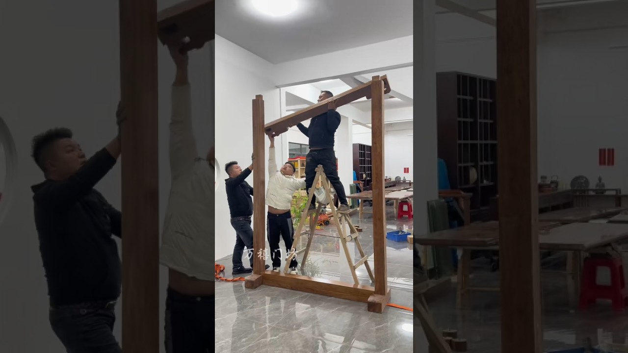 Courtyard Gate | Solid Wood Frame with Copper Rings | Antique-Style Wooden Gate Craftsmanship 