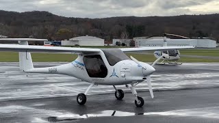 Pipistrel Alpha Electro taking off from Danbury Municipal Airport, with a chase helicopter!