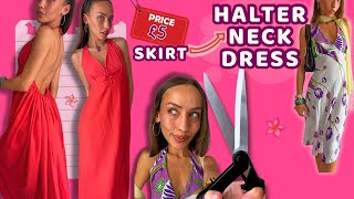 How to Make a Halterneck Dress from a Skirt | Easy Thrift Flip Sewing Tutorial