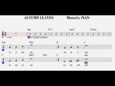 autumn-leaves--am--(play-along)--:trumpet,flute,keyboard,guitar,melodica,recorder,violin.