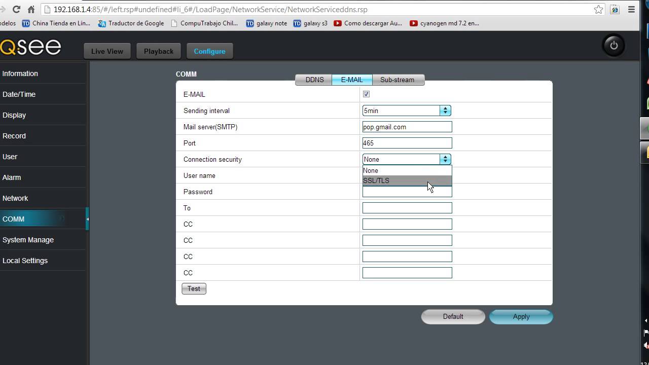 Configurar correo en DVR QSee QS YouTube