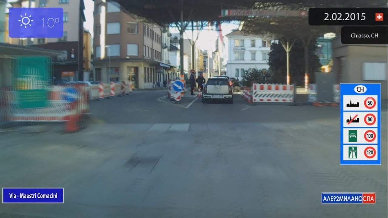 Driving through Como (Italy) and Chiasso (Switzerland) 2.02.2015 Timelapse x4