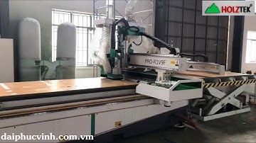 Holztek. Chuyền máy cnc nesting 1 đầu thay dao tự động kết hợp máy in tem + dán tem  PRO-R1V9F