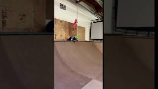 Skateboarder kid drops into half pipe and skateboard hits him on head