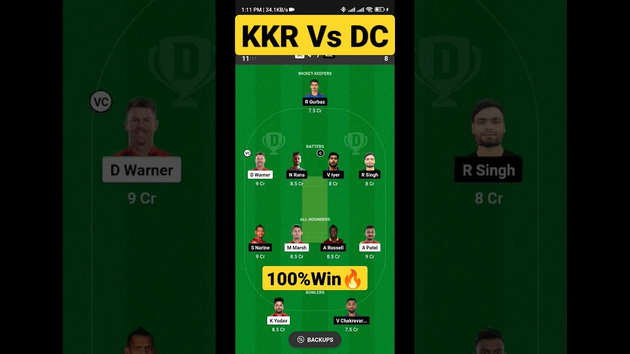 KKR Vs DC Dream 11 Team 🔥 Kolkata Vs Delhi Dream 11 Team 