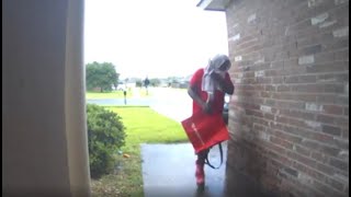 Porch pirate dressed as Door Dash driver caught on video