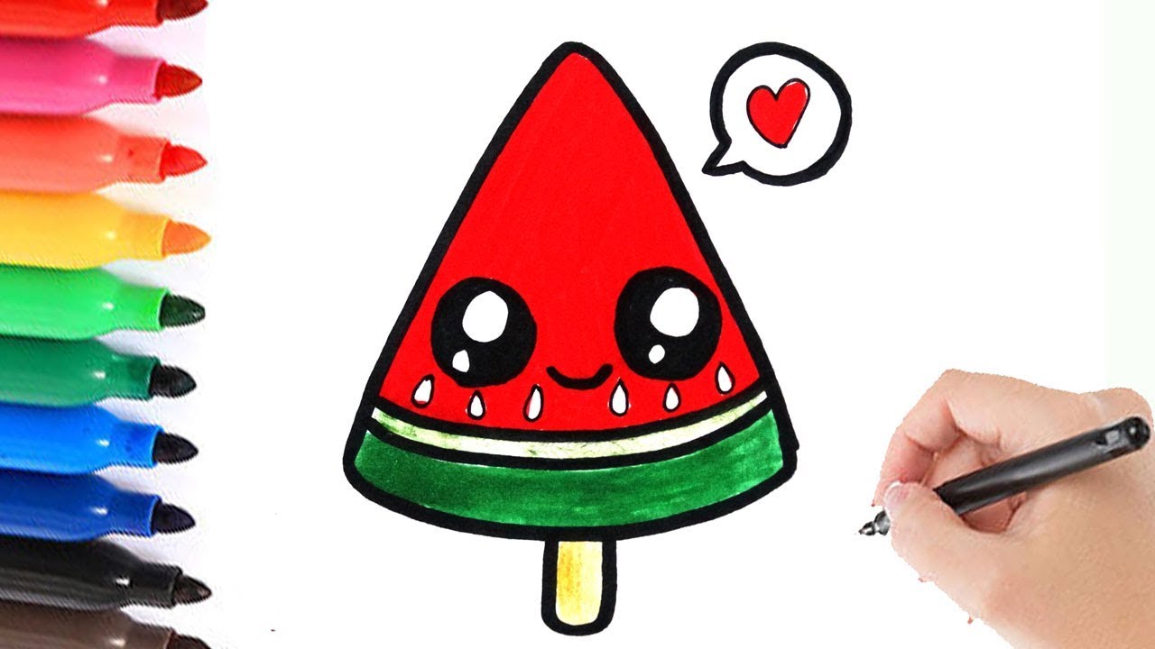 How To Draw A Melon Popcicle Kawaii Hoe Teken Je Een Meloen Ijsje Leren Tekenen Voor Kids Youtube