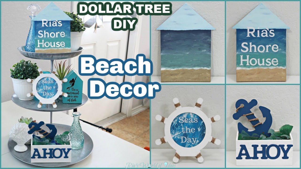 DOLLAR TREE DIY // NAUTICAL BEACH DECOR FOR A TIER TRAY // SUMMER DECOR