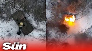 Ukrainian drone drops bomb into Russian tank hatch with pinpoint accuracy
