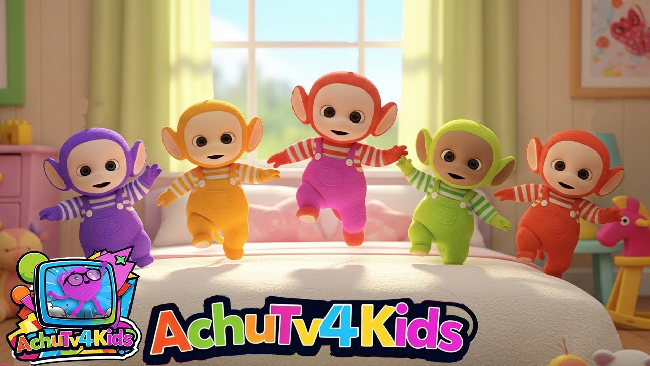 🐵 5 Little Monkeys | Fun Counting & Jumping Kids Song | AchuTV4Kids