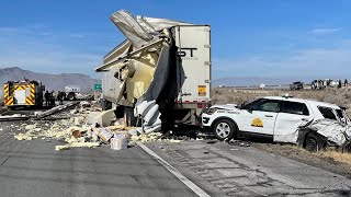 Utah Highway Patrol Car Hit by Semi Truck in Traffic Stop