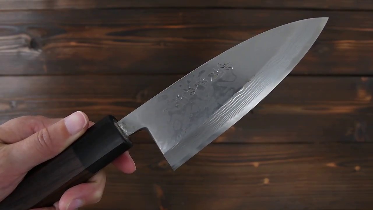 越前打刃物 北岡英雄 墨流し 出刃 4.5寸 135mm 紫檀八角柄 越前打刃物