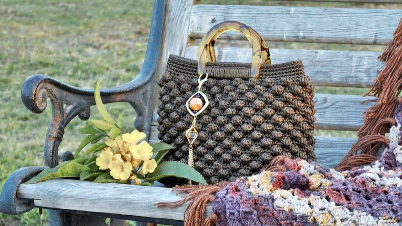 كروشيه شنطة نسائية بغرزة الفيشارة _ Crochet bag with pop corn stitch  _ Ozzy Crochet