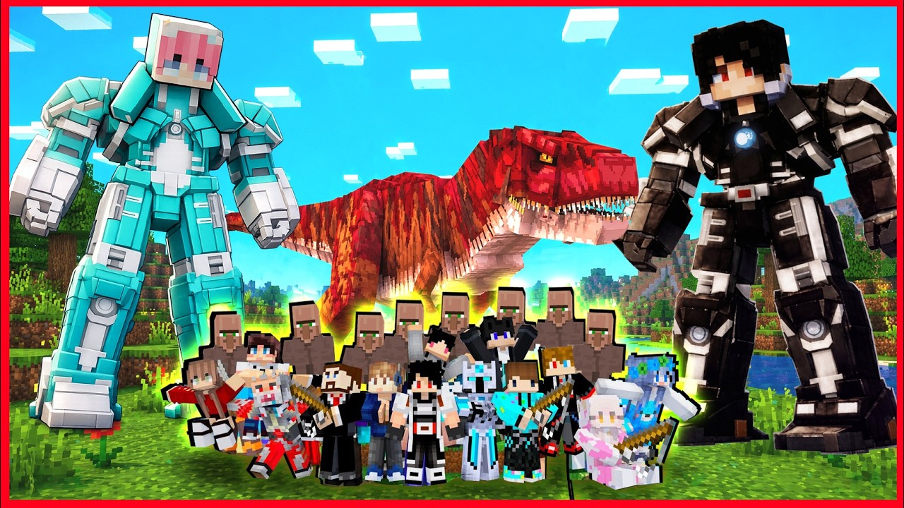 1000 YOUTUBER BUAT MESIN WAKTU MENUJU KOTA ROBOT DAN ZAMAN DINOSAURUS ANOMALI DI MINECRAF !!