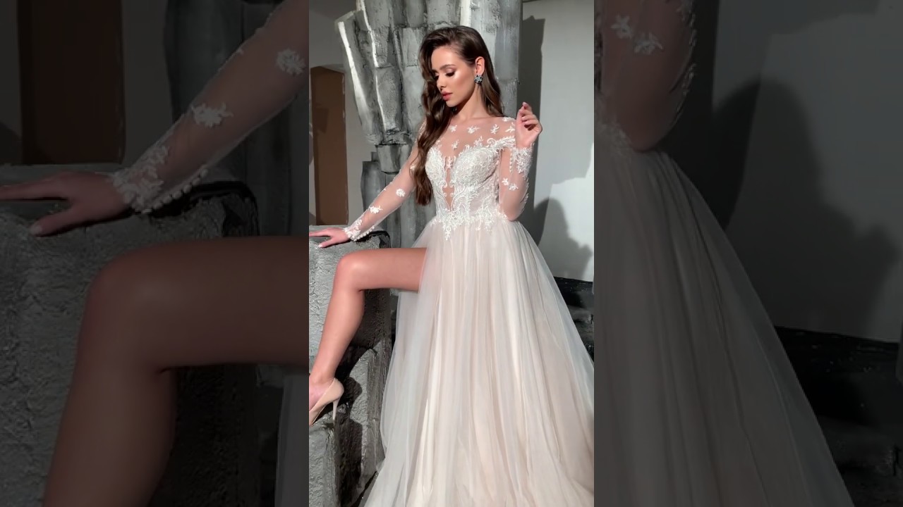Nikki front-slit a line long sleeve wedding dress -2 - YouTube