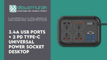 Doco Murah - Moxom MX-ST06 3.4A USB Ports + 2 PD Type-c Universal Power Socket Desktop