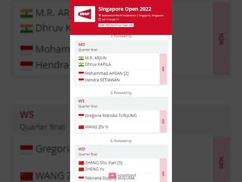 Schedule Quarter Final  BWF Singapore Open 2022  15 Jul 2022  YouTube