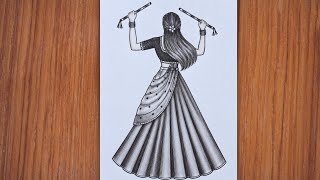 Beautiful Dandiya Girl Drawing ✨ | Easy Pencil Sketch | Navratri Special Drawing