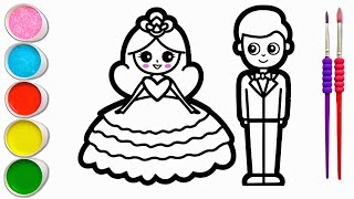 Cute Bride & Groom Drawing, Painting Colouring For Kids Toddlers | How to Draw Bride & Groom Easy.