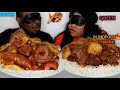 BLINDFOLD FOOD CHALLENGE | AMAZING REACTION | RICE AND STEW WITH ASSORTED MEAT & RIPE PLANTAIN |ASMR